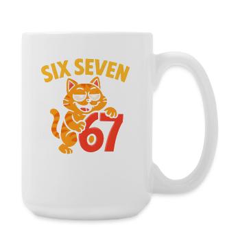 Six Seven Katze 67 Italian Brainrot Humor - Große Tasse 440 ml - Weiß - Rechts