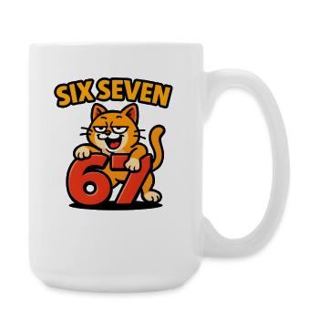 Six Seven Katze 67 Italian Brainrot Humor - Große Tasse 440 ml - Weiß - Rechts