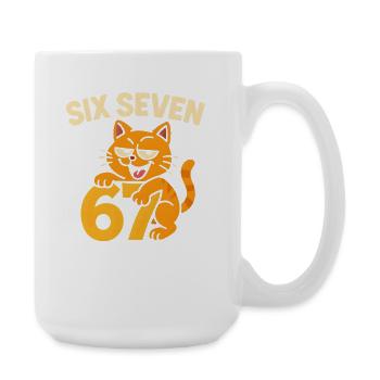 Six Seven Katze 67 Italian Brainrot Humor - Große Tasse 440 ml - Weiß - Rechts