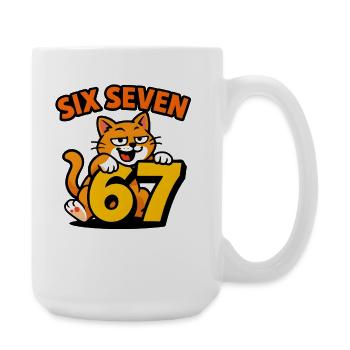 Six Seven Katze 67 Italian Brainrot Humor - Große Tasse 440 ml - Weiß - Rechts