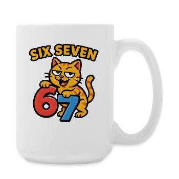 Six Seven Katze 67 Italian Brainrot Humor - Große Tasse 440 ml - Weiß - Rechts