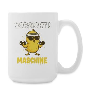 Vorsicht Maschine lustiges Kueken macht Kraft - Große Tasse 440 ml - Weiß - Rechts