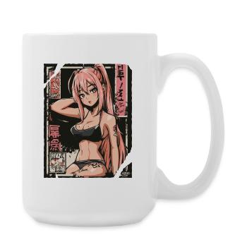 Pink Haired Neon Pin-Up - Large Mug 440 ml - white - Right