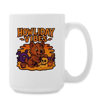 Howliday Vibes Cute Werewolf Summer Halloween - Large Mug 440 ml - white - Right