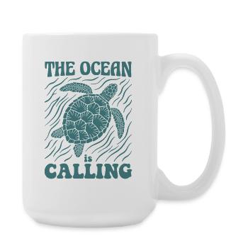 The Ocean is Calling Shirt Schildkröte Meer Sommer - Große Tasse 440 ml - Weiß - Rechts