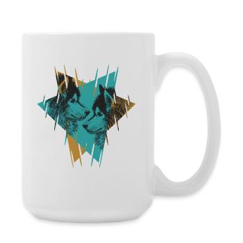 Geometric Twin Wolves Abstract Art - Large Mug 440 ml - white - Right