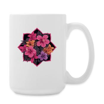 Hibiscus frame in neon pink - Large Mug 440 ml - white - Right