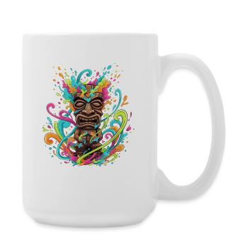 Masque Tiki dans une explosion de couleur - Grande tasse 440 ml - blanc - Droite