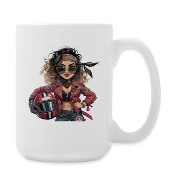  Coole Bikerin Mit Rotem Motorradhelm Rockige - Große Tasse 440 ml - Weiß - Rechts