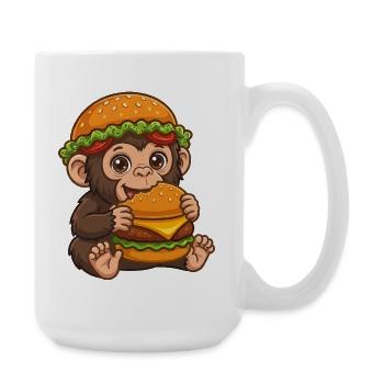 Cute Monkey with Burger Cartoon Motif - Large Mug 440 ml - white - Right