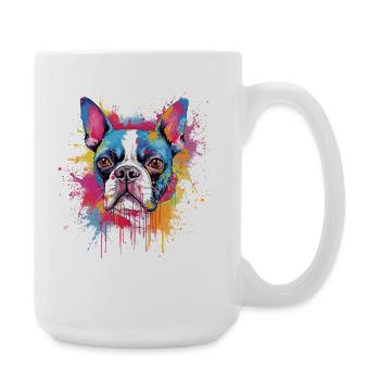 Color Splash Boston Terrier-Porträt - Große Tasse 440 ml - Weiß - Rechts