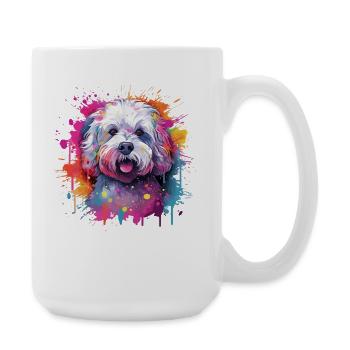Bunter Bichon Fris Splash Art Hund - Große Tasse 440 ml - Weiß - Rechts