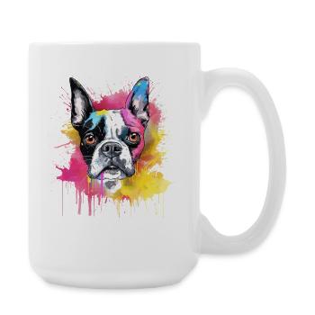 Boston Terrier Bunker Splash Art Hund - Große Tasse 440 ml - Weiß - Rechts