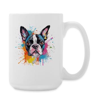 Vivid Splash Boston Terrier-Porträt - Große Tasse 440 ml - Weiß - Rechts
