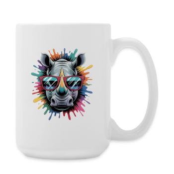 Buntes Nashorn Rhino Wasserfarben Spritzer - Große Tasse 440 ml - Weiß - Rechts