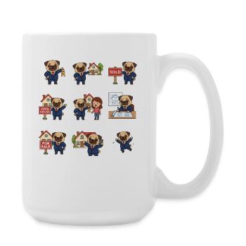 Suesser Mops Makler Immobilien Hundeliebhaber - Große Tasse 440 ml - Weiß - Rechts