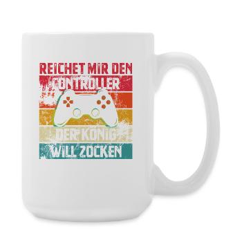 Reichet mir den Controller | Der König Will Zocken - Große Tasse 440 ml - Weiß - Rechts