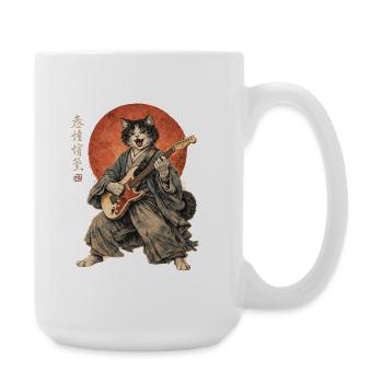 Japanese Cat Guitar Ukiyoe Music Anime - Large Mug 440 ml - white - Right
