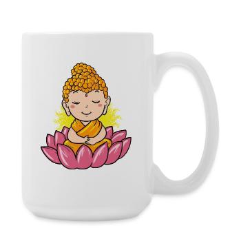 Bouddha méditant : fleur de lotus et design zen - Grande tasse 440 ml - blanc - Droite