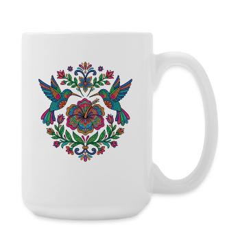 Blumen Alebrije Hummingbird Mexikanisch - Große Tasse 440 ml - Weiß - Rechts