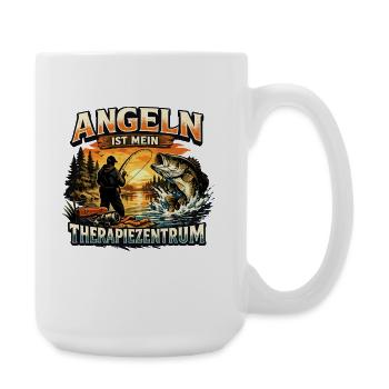 Angeln ist mein Therapiezentrum Retro Spruch - Große Tasse 440 ml - Weiß - Rechts