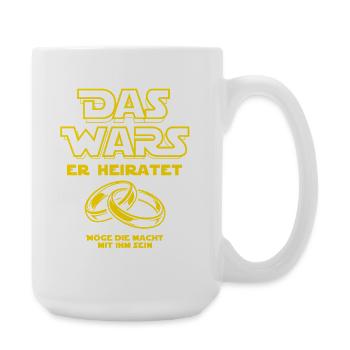 JGA Das Wars. Er heiratet - Eheringe - Große Tasse 440 ml - Weiß - Rechts