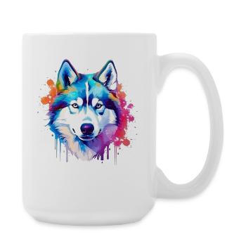 Colorful Husky Dog Splash Art - Large Mug 440 ml - white - Right
