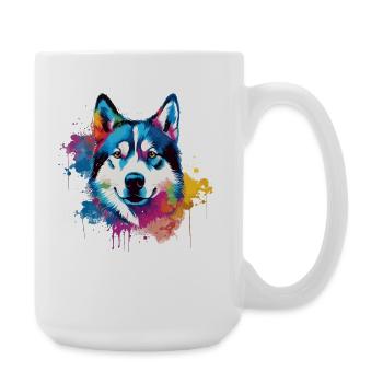 Chien coloré Husky Splash Art - Grande tasse 440 ml - blanc - Droite