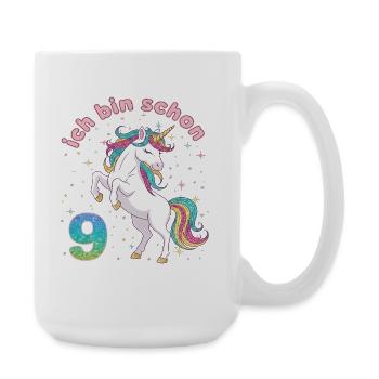 9. Geburtstag Einhorn Mädchen Ich bin schon 9 - Große Tasse 440 ml - Weiß - Rechts