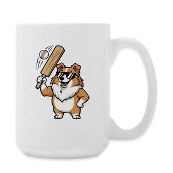 Cool Corgi Dog Playing Baseball Cartoon - Large Mug 440 ml - white - Right