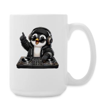 Cooler Pinguin DJ Musik Techno Club Party - Große Tasse 440 ml - Weiß - Rechts