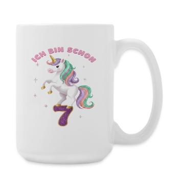 7. Geburtstag Einhorn Mädchen Ich bin schon 7 - Große Tasse 440 ml - Weiß - Rechts