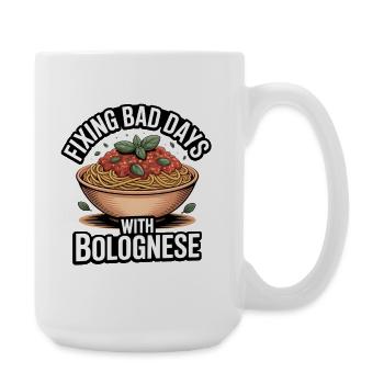 Schlechte Tage mit Bolognese retten | Pasta Humor - Große Tasse 440 ml - Weiß - Rechts