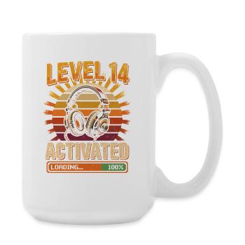 Level 14 Aktiviert Kopfhörer Retro - Große Tasse 440 ml - Weiß - Rechts