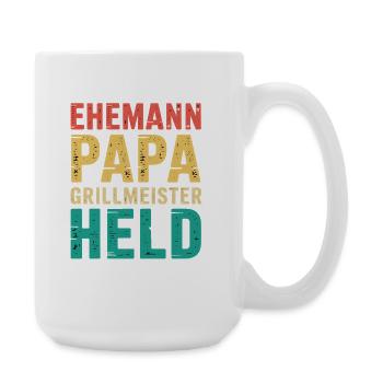 Papa Ehemann Grillheld Grillmeister Geschenk - Große Tasse 440 ml - Weiß - Rechts