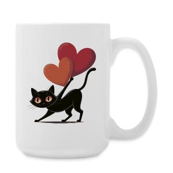 Schwarze Katze Herz Liebe Cute Katzen Shirt - Große Tasse 440 ml - Weiß - Rechts