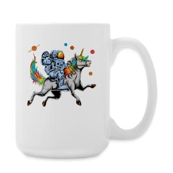 Astronaut Riding Rainbow Unicorn in Outer Space - Large Mug 440 ml - white - Right