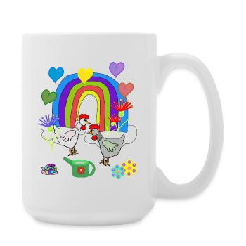 Kinder Fantasy Regenbogen Blumen Hühner  - Große Tasse 440 ml - Weiß - Rechts