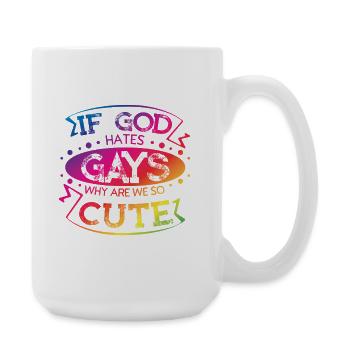 If God Hates Gays Why Are We So Cute Pride Art - Large Mug 440 ml - white - Right