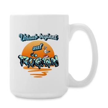 Urlaub beginnt auf Rügen- Möwe & Sonnenuntergang  - Große Tasse 440 ml - Weiß - Rechts