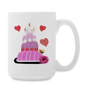 Geburtstag Geburtstagskuchen Kuchen Torte - Große Tasse 440 ml - Weiß - Rechts
