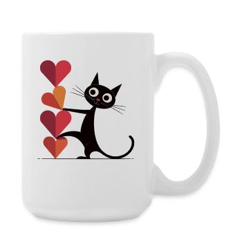 Cat T-Shirt with Hearts - Gift for Cat Fans - Large Mug 440 ml - white - Right