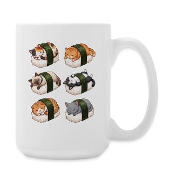 Kawaii Chat Sushi Nigiri Mignonne Neko Dormant - Grande tasse 440 ml - blanc - Droite