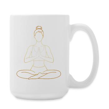 Gold Yoga Woman Line Art Meditation Design - Large Mug 440 ml - white - Right