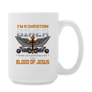 Christian Biker Covered by Jesus Blood Design - Große Tasse 440 ml - Weiß - Rechts