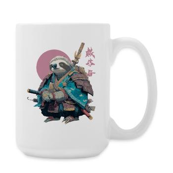 Faultier-Samurai in blauer Rüstung - Große Tasse 440 ml - Weiß - Rechts