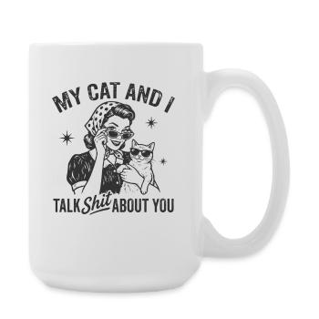 Katzengespräch im Retrostil Lästern Geschenk - Große Tasse 440 ml - Weiß - Rechts
