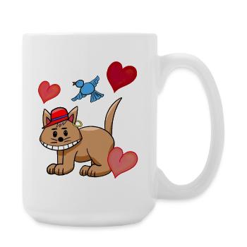 Heart Cat Cats Bird Kids - Large Mug 440 ml - white - Right