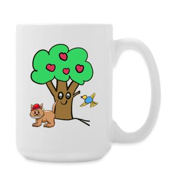 Apple Tree Cat Bird Kids Garden Nature - Large Mug 440 ml - white - Right