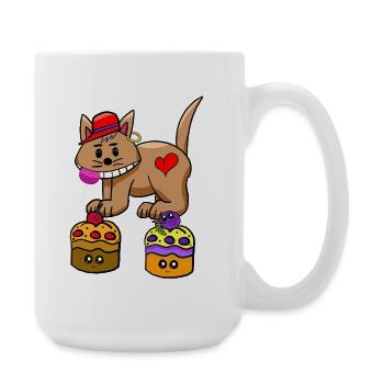 Katze Süßigkeiten naschen Muffin Lolli - Große Tasse 440 ml - Weiß - Rechts
